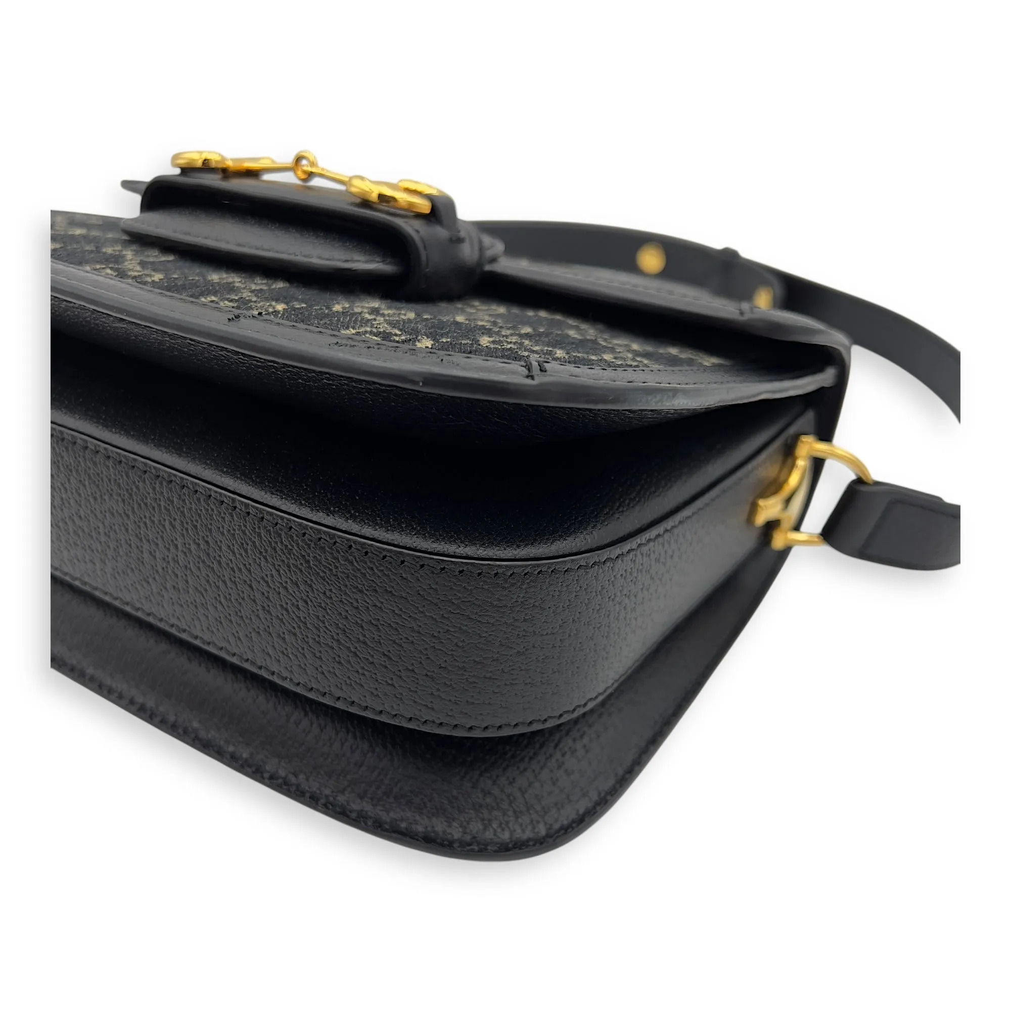 Horsebit 1955 Black Crossbody Bag in Denim, Gold hardware