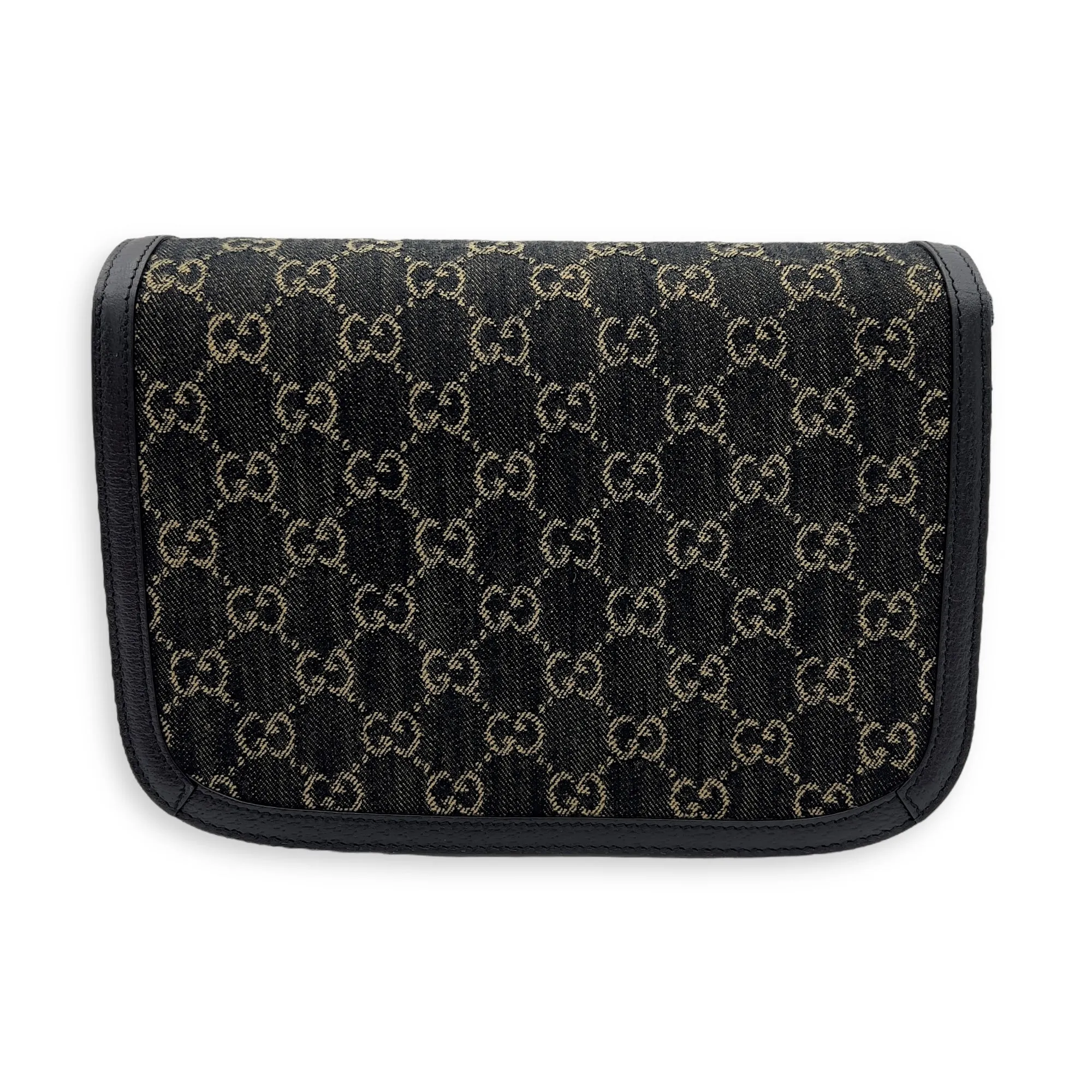 Horsebit 1955 Black Crossbody Bag in Denim, Gold hardware