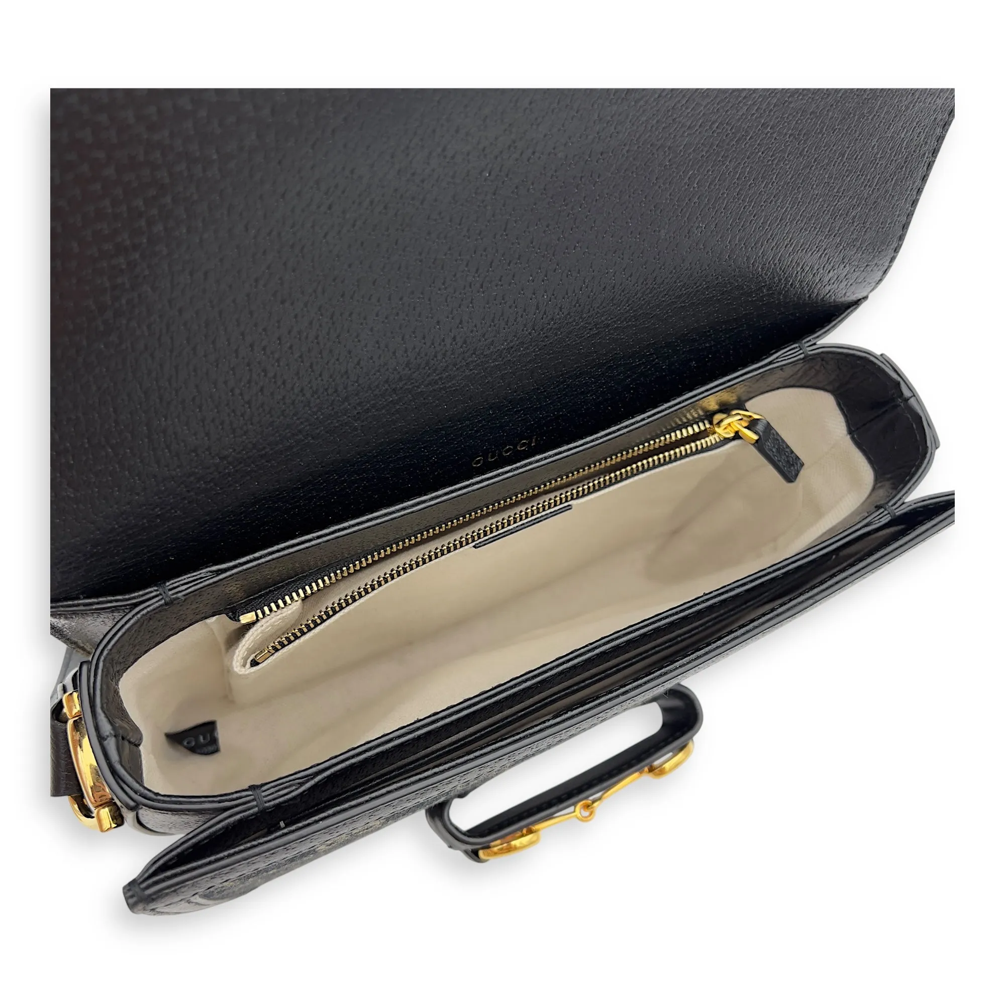 Horsebit 1955 Black Crossbody Bag in Denim, Gold hardware