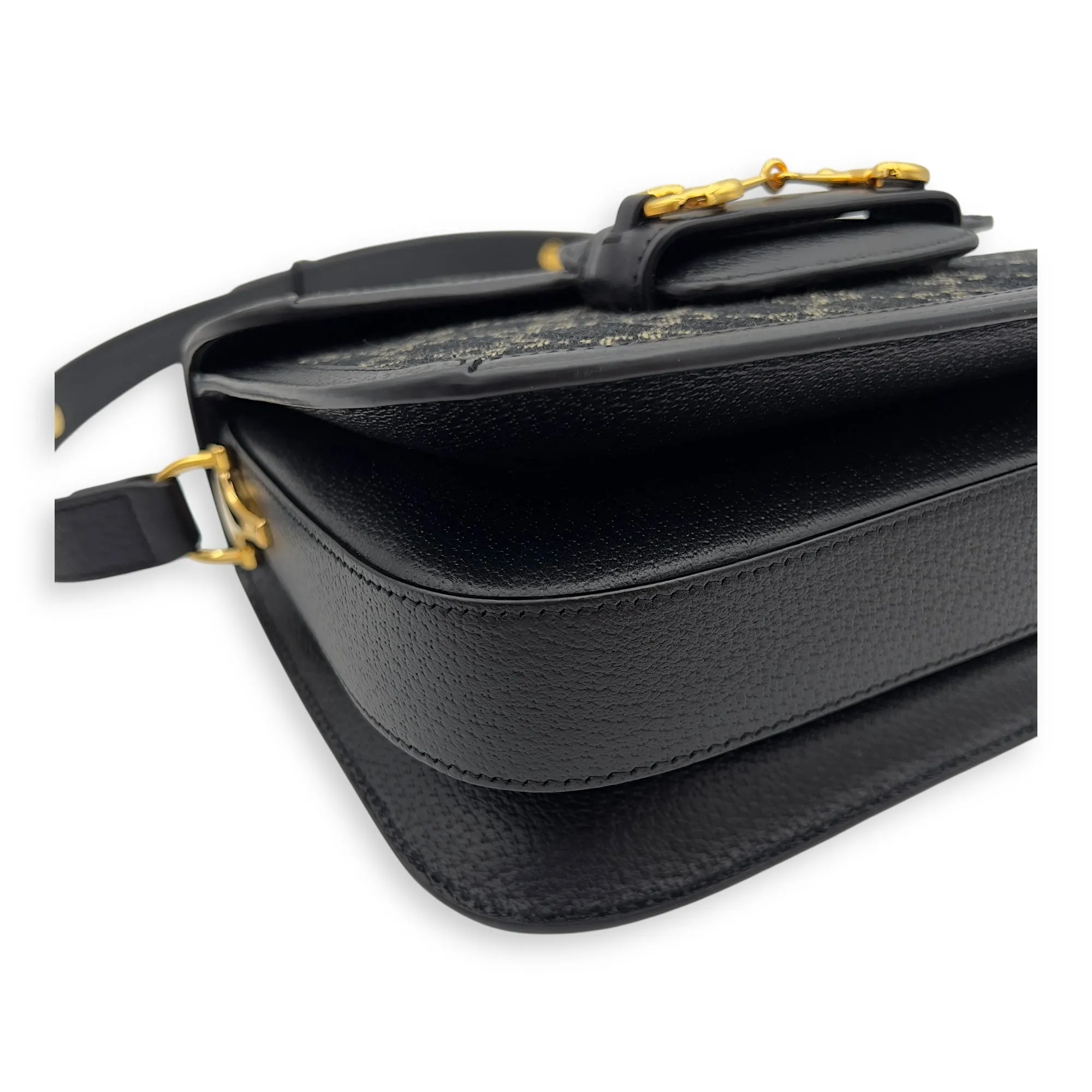 Horsebit 1955 Black Crossbody Bag in Denim, Gold hardware