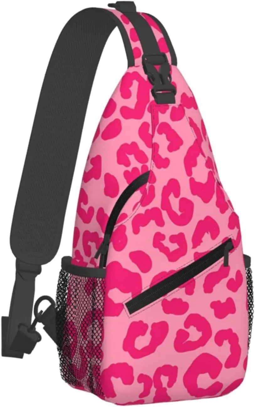 Hot Pink Leopard Sling Bag Adjustable Crossbody Bag Casual Chest Bags Travel Shoulder Backpack For Women Men
