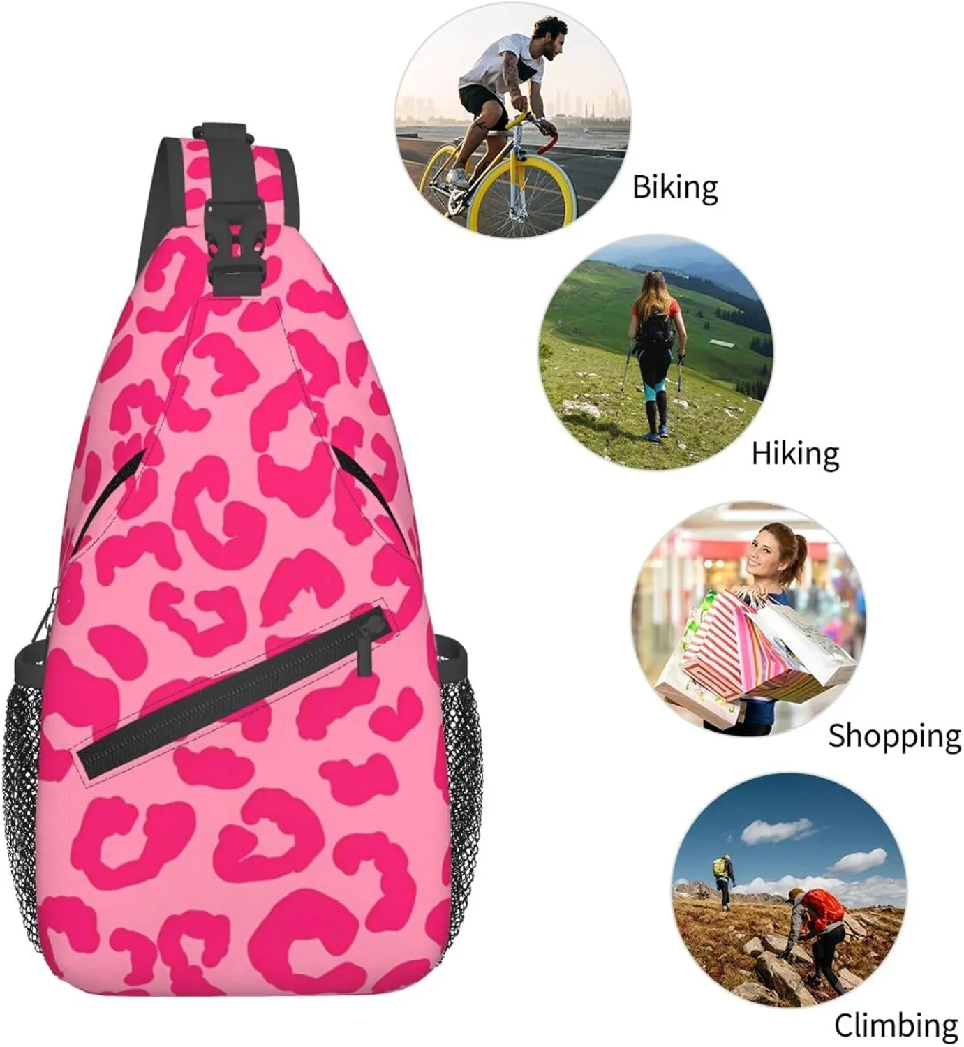 Hot Pink Leopard Sling Bag Adjustable Crossbody Bag Casual Chest Bags Travel Shoulder Backpack For Women Men