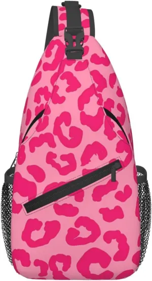 Hot Pink Leopard Sling Bag Adjustable Crossbody Bag Casual Chest Bags Travel Shoulder Backpack For Women Men