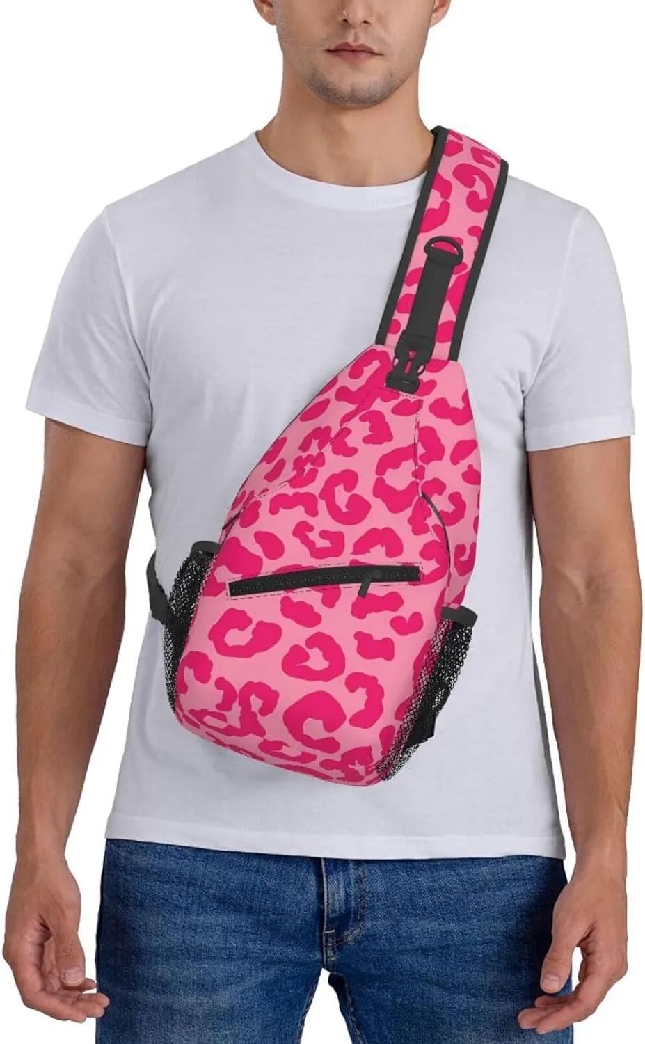 Hot Pink Leopard Sling Bag Adjustable Crossbody Bag Casual Chest Bags Travel Shoulder Backpack For Women Men