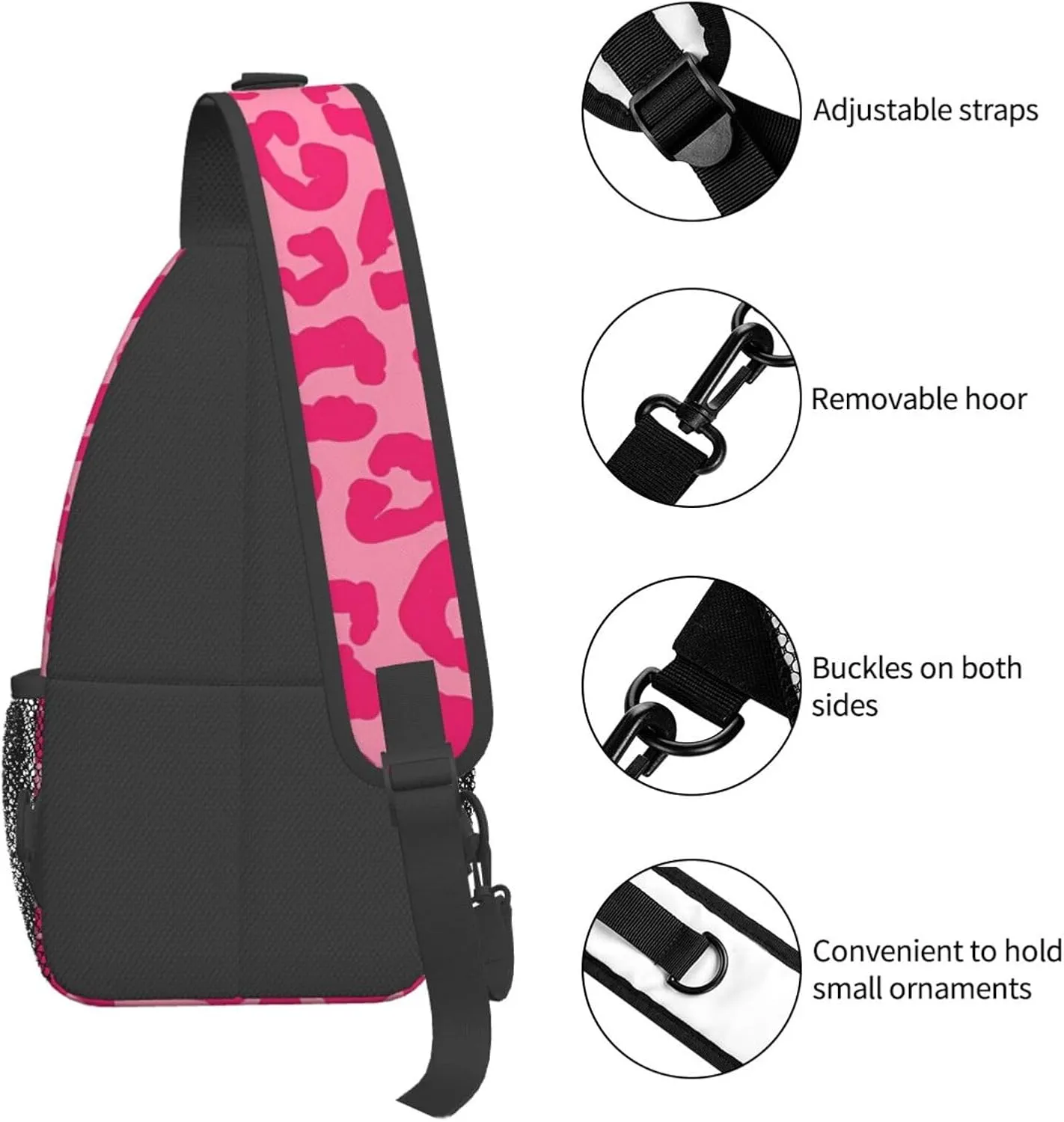 Hot Pink Leopard Sling Bag Adjustable Crossbody Bag Casual Chest Bags Travel Shoulder Backpack For Women Men