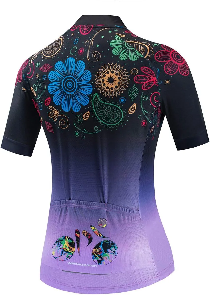 Hotlion Cycling Jersey Women Short Sleeve Bicycle Clothing Top MTB Full Zipper Bike Jerseys Clothes