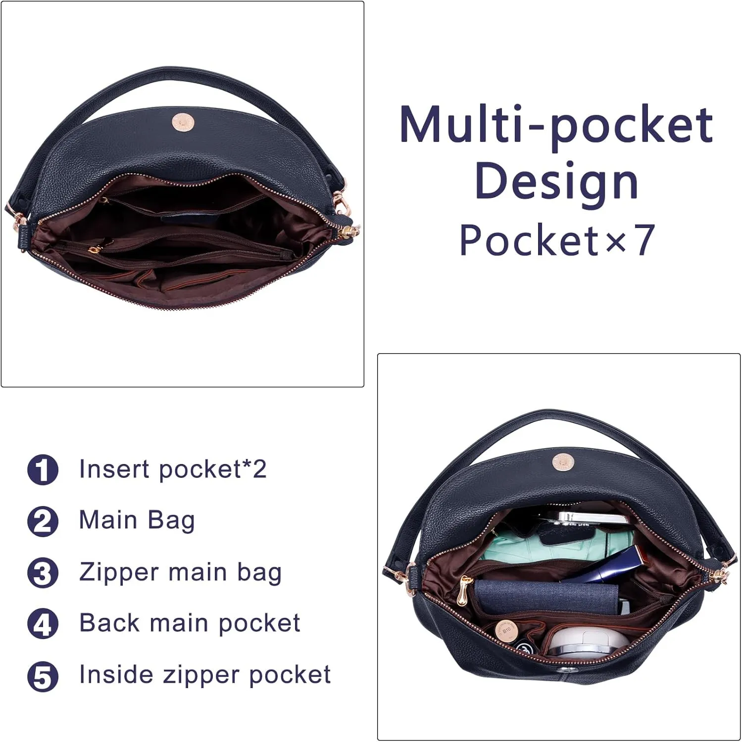 HUA ANGEL Crossbody Bags for Women, Leather Shoulder Purse Bag with 2 Removable Straps, Multi Pocket Trendy Hobo Bag Satchel