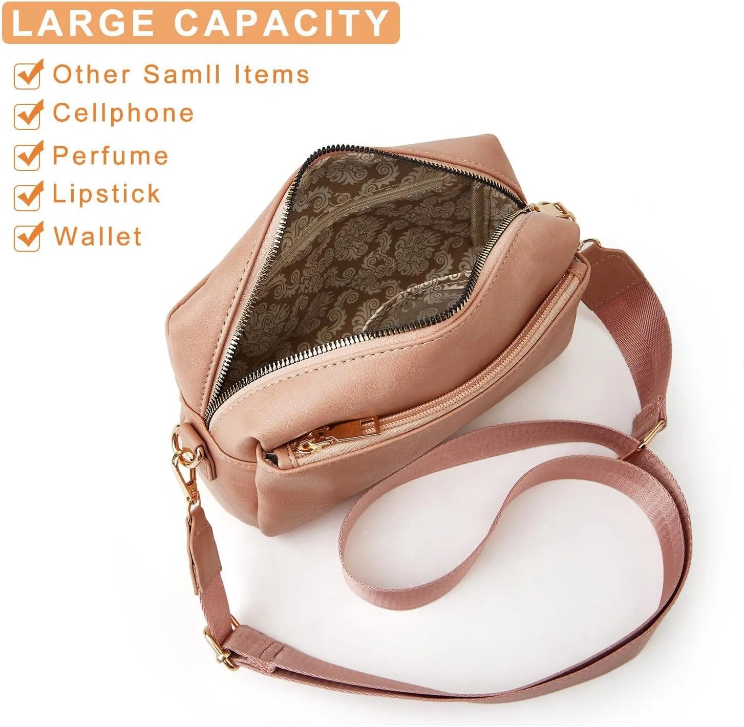 HUA ANGEL Small Crossbody Bags for Women Leather Cellphone Shoulder Handbags Triple Zip Satchel Purse with Adjustable Strap