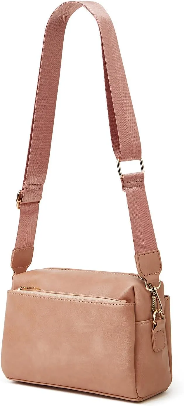 HUA ANGEL Small Crossbody Bags for Women Leather Cellphone Shoulder Handbags Triple Zip Satchel Purse with Adjustable Strap