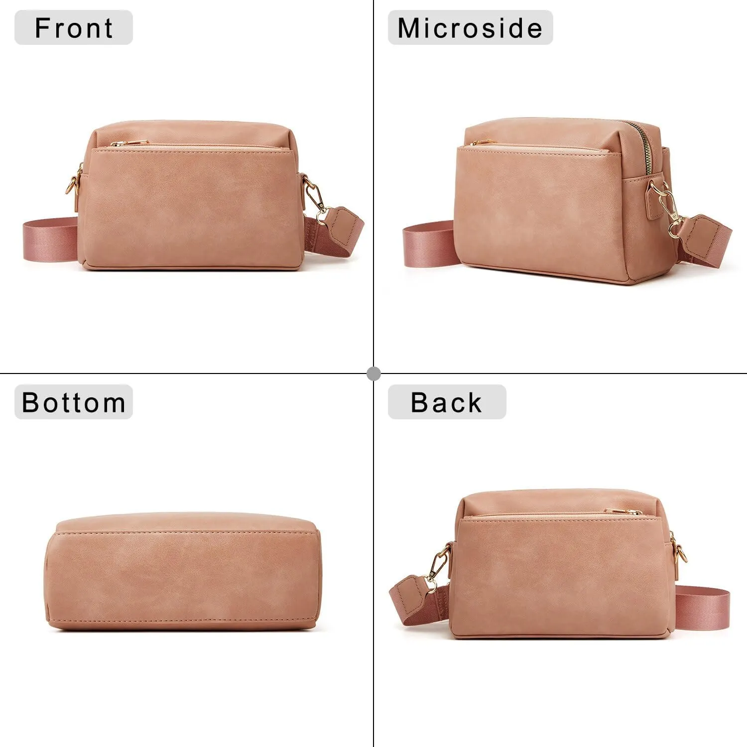 HUA ANGEL Small Crossbody Bags for Women Leather Cellphone Shoulder Handbags Triple Zip Satchel Purse with Adjustable Strap