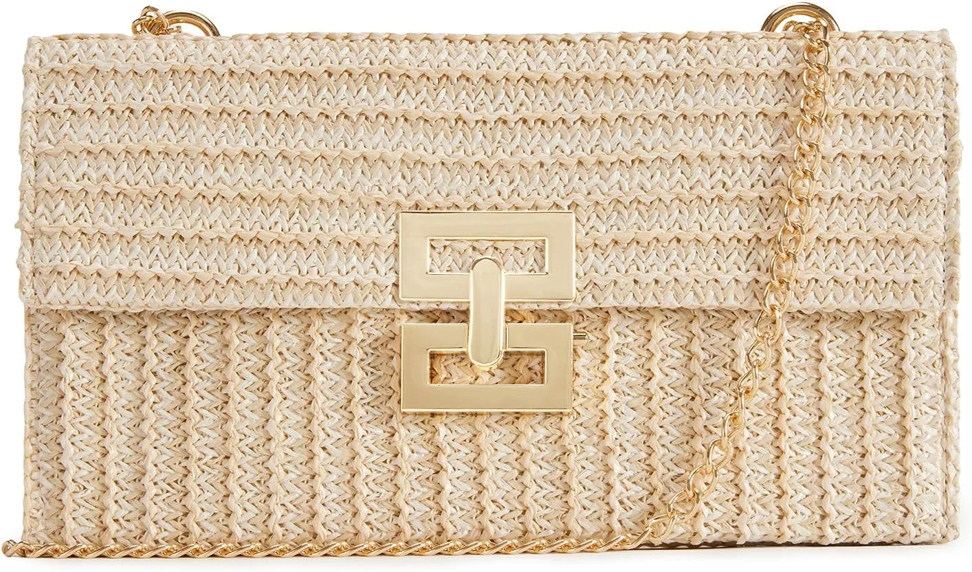 Huralona Straw Clutch Purse Woven Beach Bag Summer Clutch Handbag Vacation Straw Shoulder Crossbody Bag