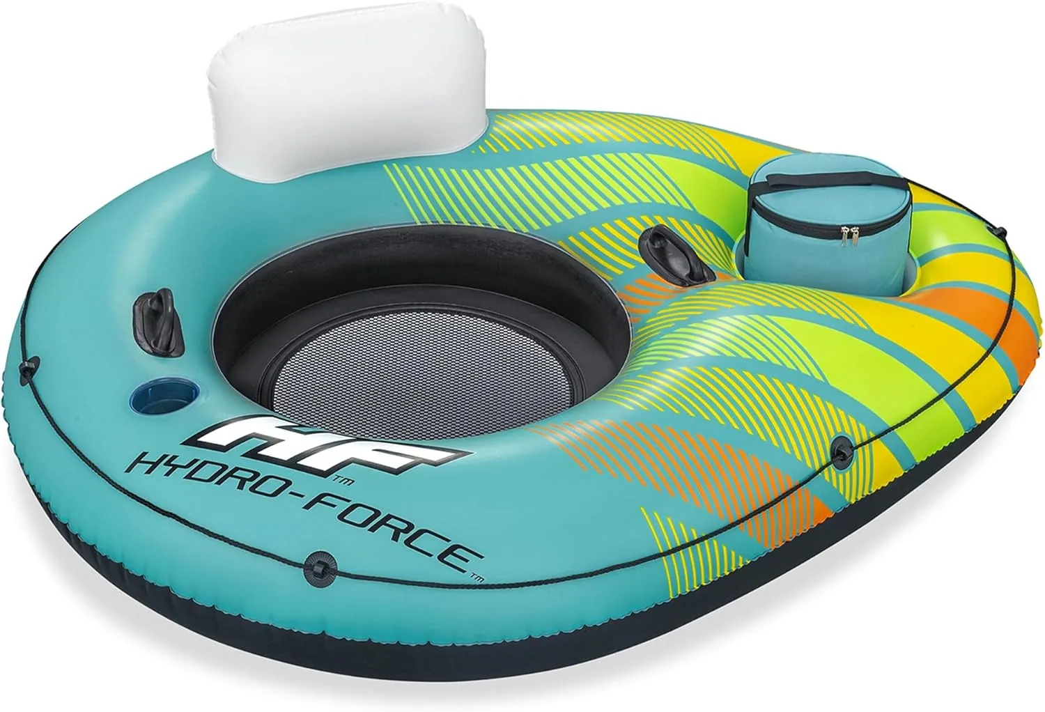 Hydro-Force Inflatable Tube Swim Ring with Built-in Cooler & Cup Holder