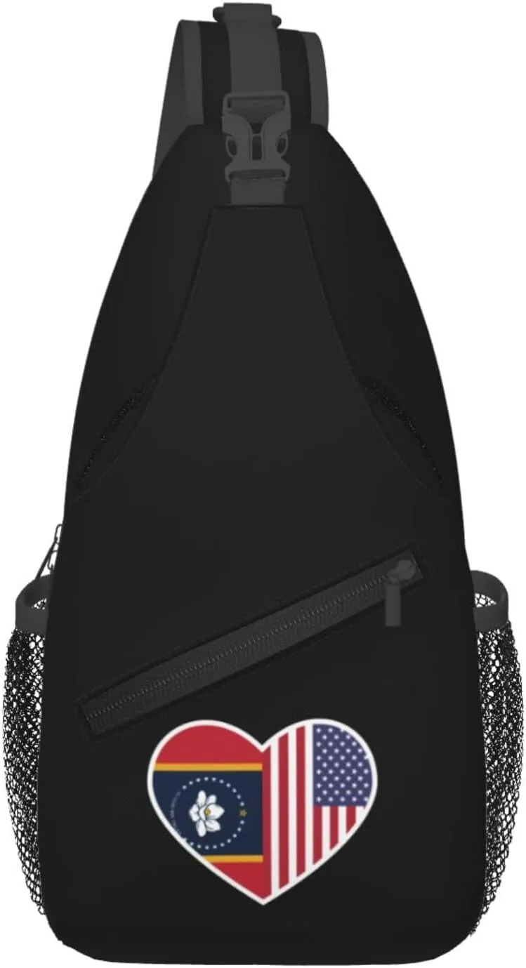 I Love America And Mississippi Crossbody Bags For Women Men Chest Backpack Gym Shoulder Bag Travel Outdoor Sports Casual Crossbody Bags