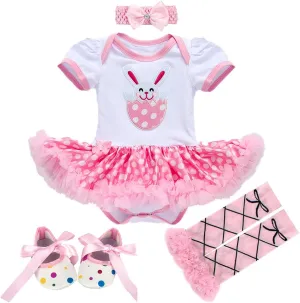 IBTOM CASTLE 3pcs/4pcs Baby Girls 1st Easter Bunny Tutu Dress Headband Leggings Shoes Outfits Bodysuit Princess Costume