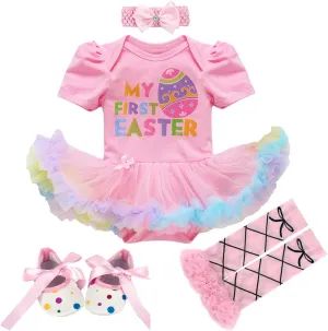 IBTOM CASTLE 3pcs/4pcs Baby Girls 1st Easter Bunny Tutu Dress Headband Leggings Shoes Outfits Bodysuit Princess Costume