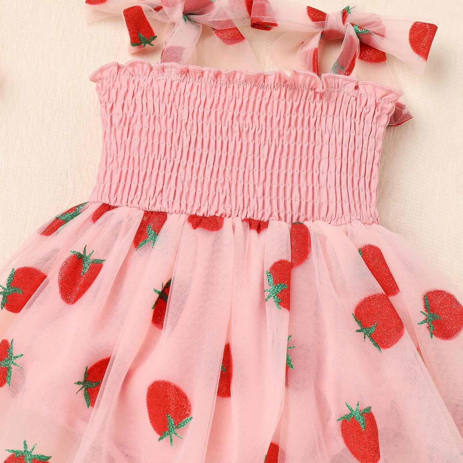 IMEKIS Baby Girl Strawberry One Birthday Outfit Boho Romper Tulle Dress Headband Summer Cake Smash Photo Shoot