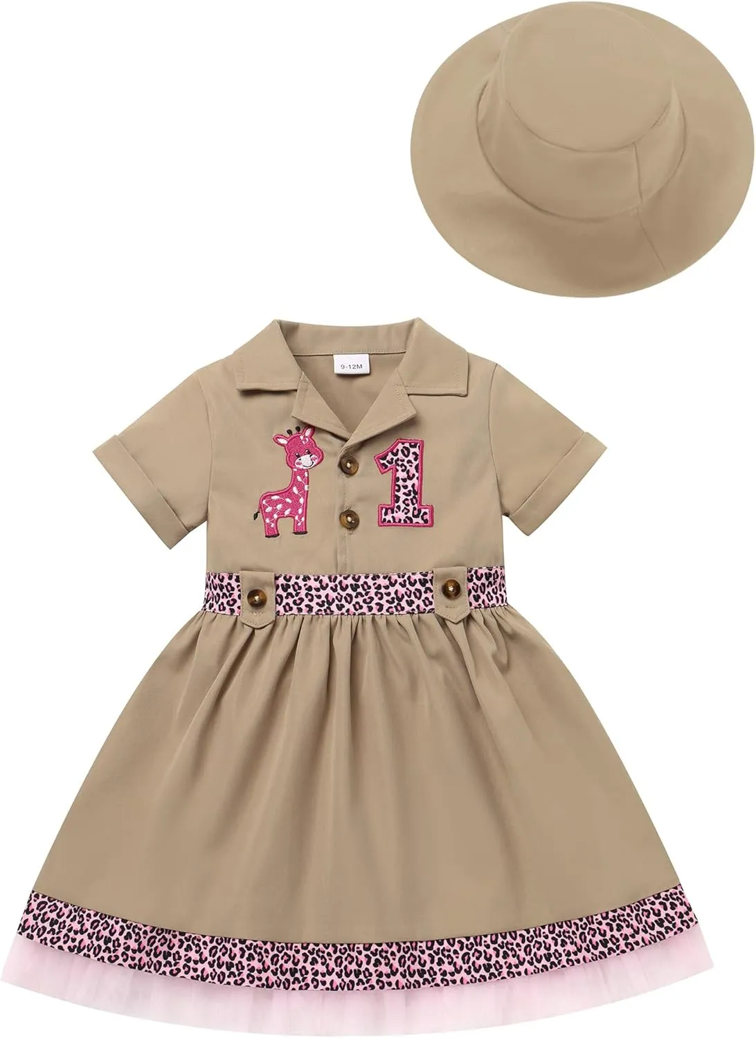 IMEKIS Toddler Baby Girl Birthday Outfit Giraffe Dress with Hat Cake Smash Photo Shoot Jungle Safari Clothes Set
