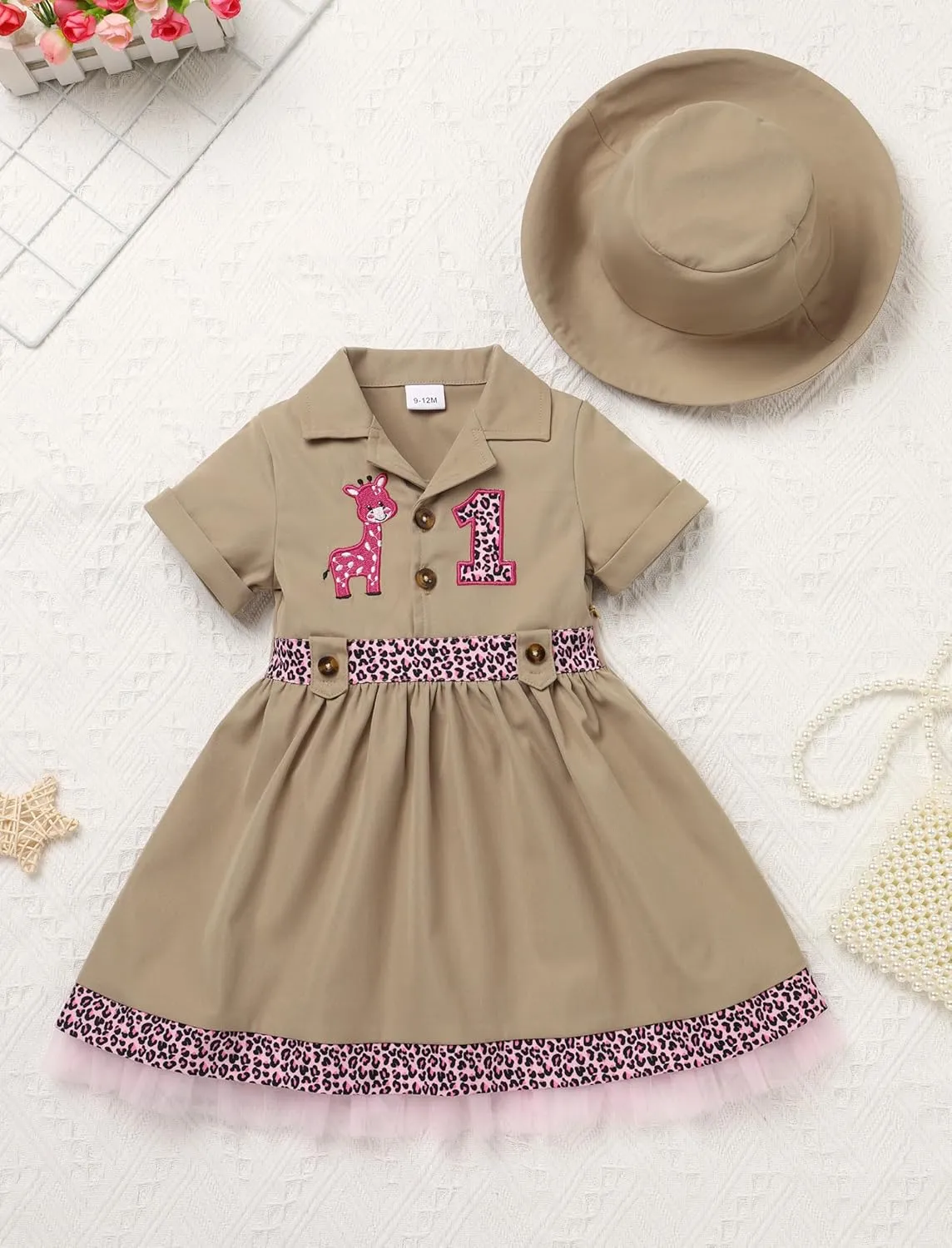IMEKIS Toddler Baby Girl Birthday Outfit Giraffe Dress with Hat Cake Smash Photo Shoot Jungle Safari Clothes Set