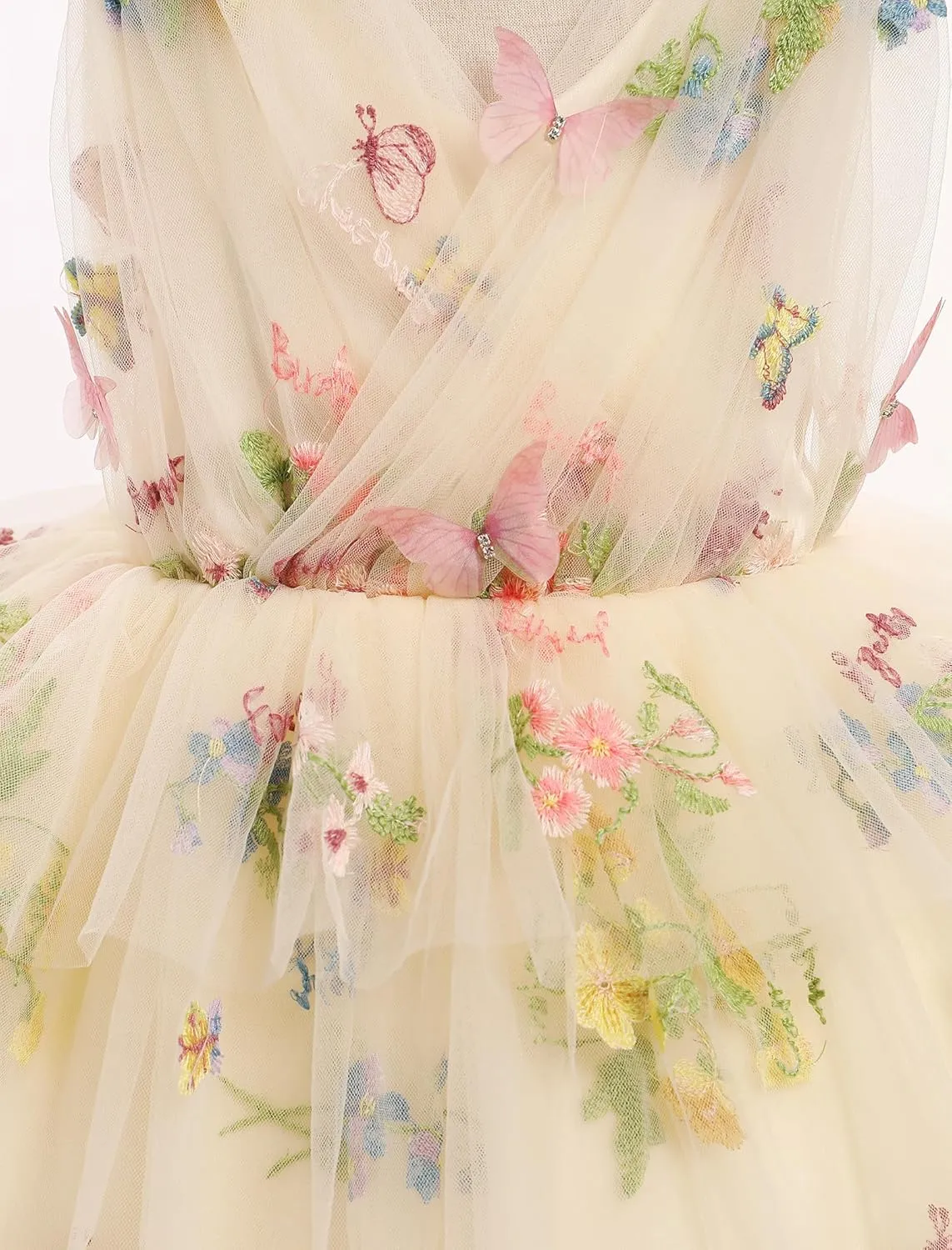 IMEKIS Toddler Girls Butterfly Birthday Dress Rainbow Tulle Formal Wedding Party Ruffle Tutu Dresses Photo Shoot