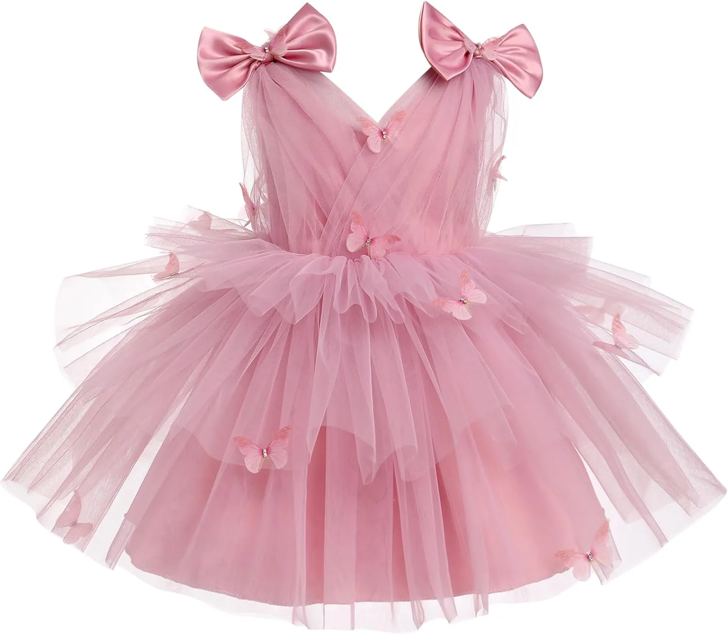IMEKIS Toddler Girls Butterfly Birthday Dress Rainbow Tulle Formal Wedding Party Ruffle Tutu Dresses Photo Shoot