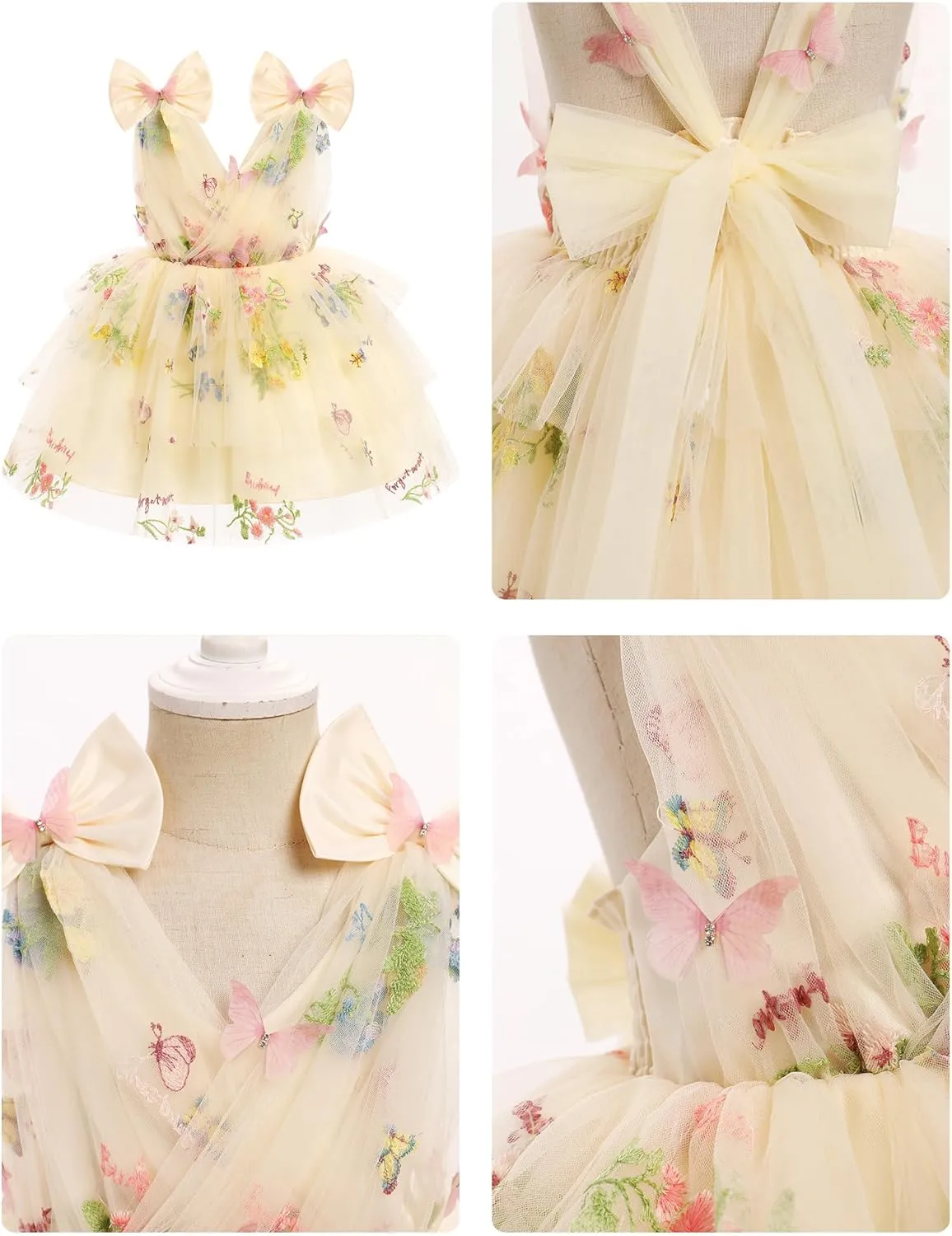 IMEKIS Toddler Girls Butterfly Birthday Dress Rainbow Tulle Formal Wedding Party Ruffle Tutu Dresses Photo Shoot