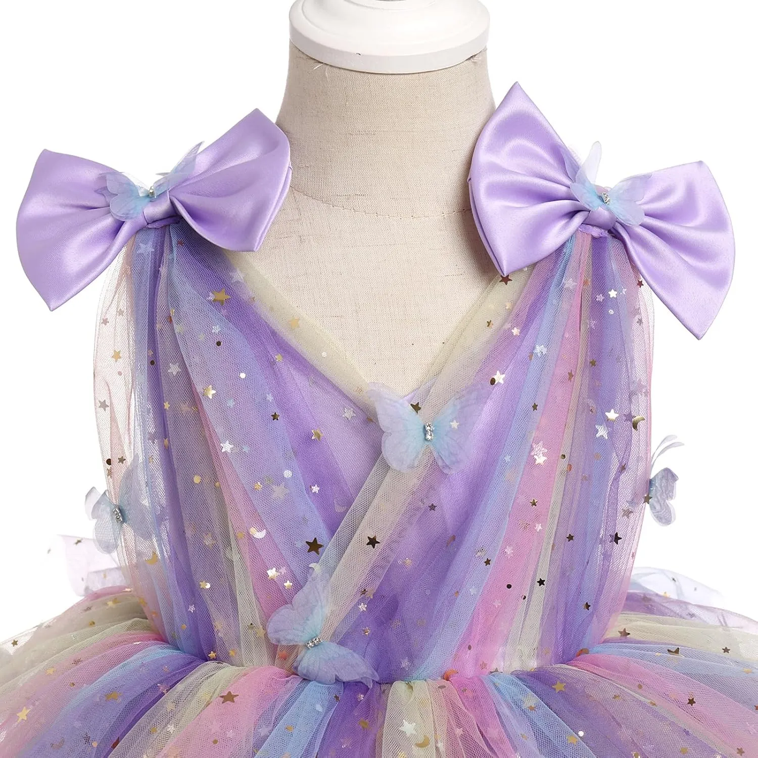 IMEKIS Toddler Girls Butterfly Birthday Dress Rainbow Tulle Formal Wedding Party Ruffle Tutu Dresses Photo Shoot