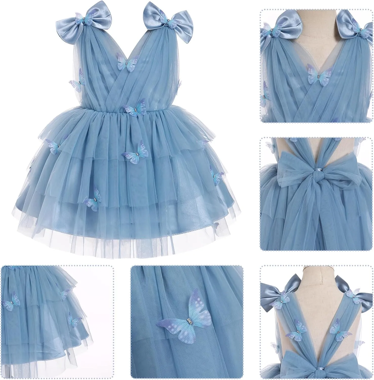 IMEKIS Toddler Girls Butterfly Birthday Dress Rainbow Tulle Formal Wedding Party Ruffle Tutu Dresses Photo Shoot