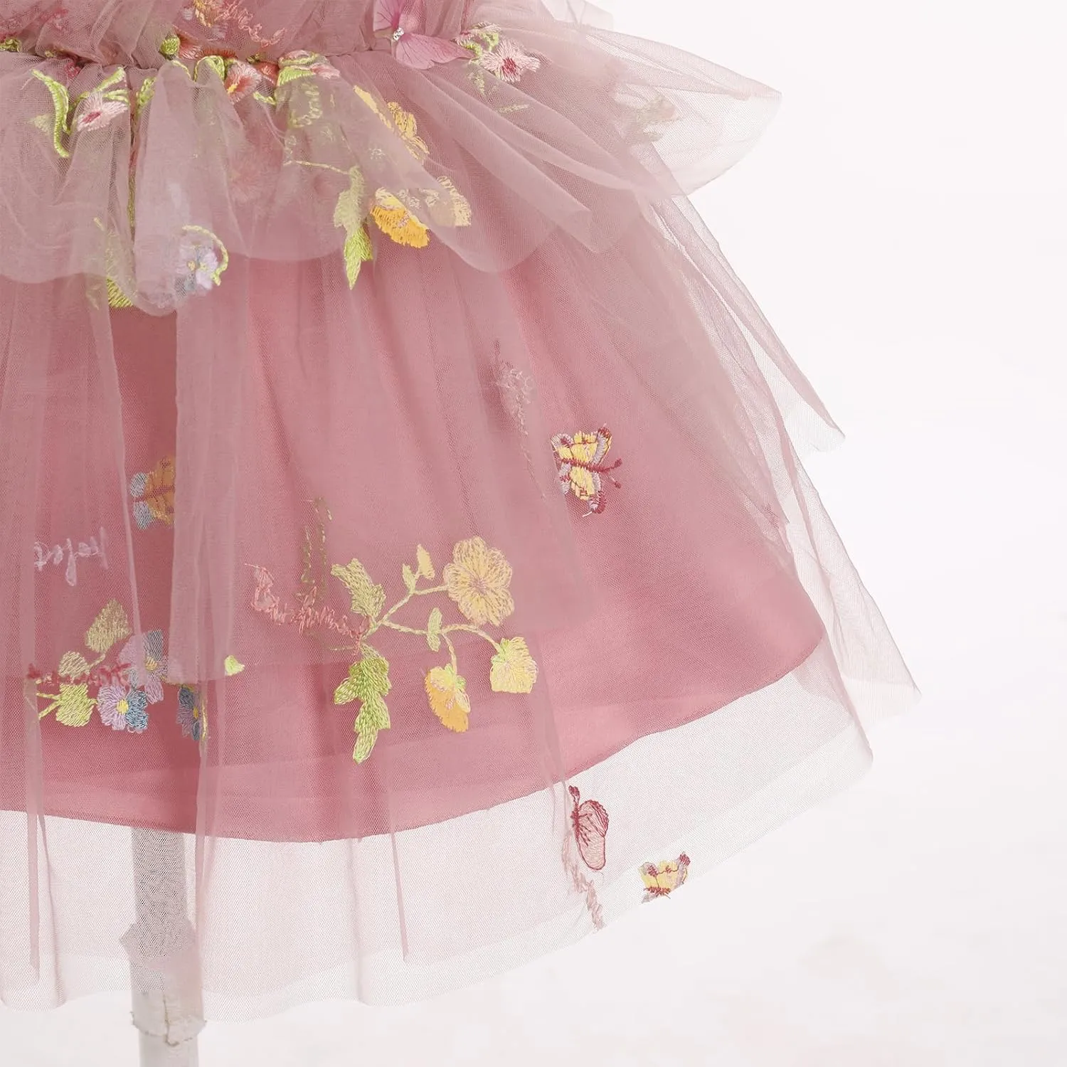 IMEKIS Toddler Girls Butterfly Birthday Dress Rainbow Tulle Formal Wedding Party Ruffle Tutu Dresses Photo Shoot