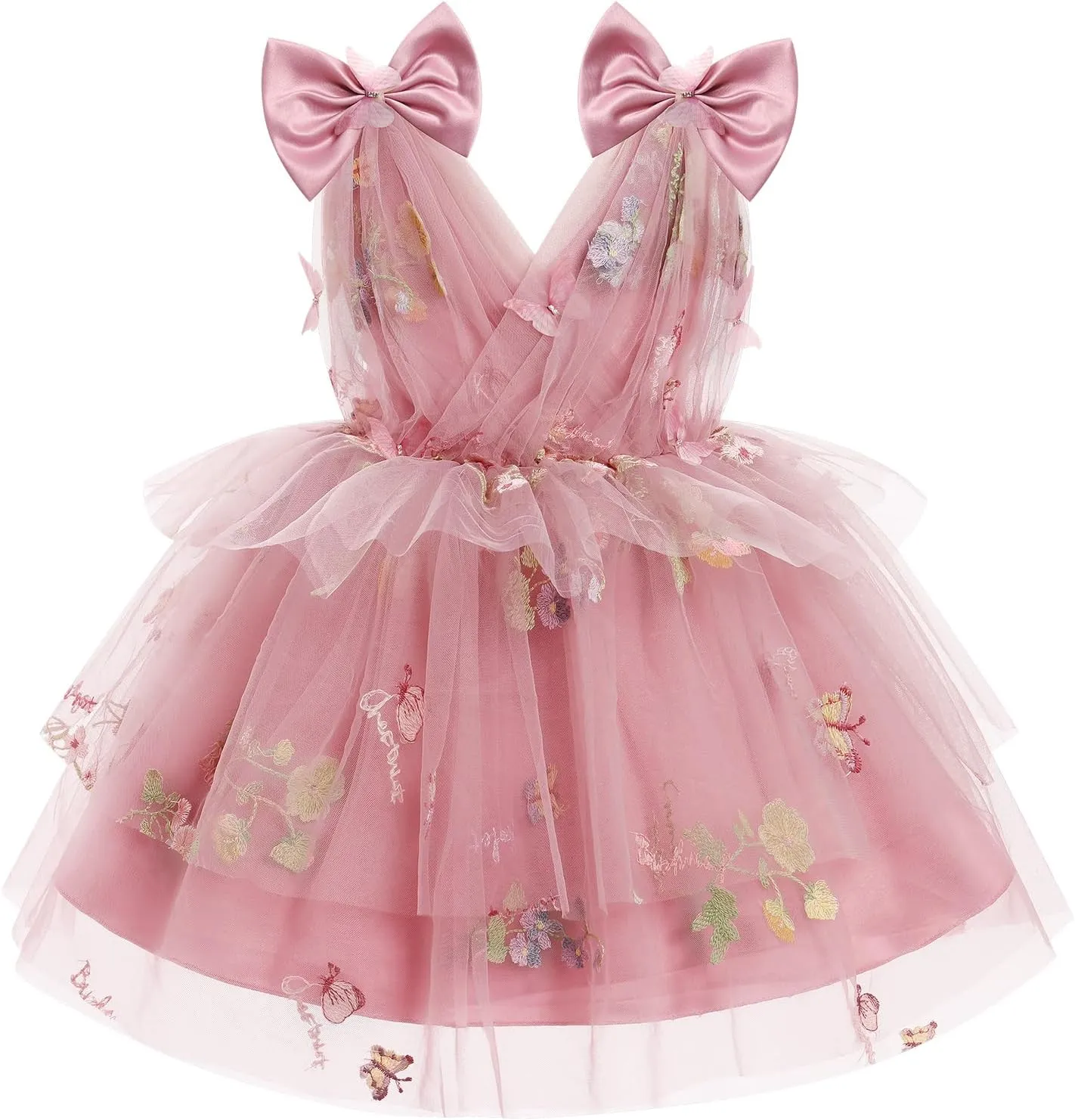 IMEKIS Toddler Girls Butterfly Birthday Dress Rainbow Tulle Formal Wedding Party Ruffle Tutu Dresses Photo Shoot