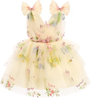IMEKIS Toddler Girls Butterfly Birthday Dress Rainbow Tulle Formal Wedding Party Ruffle Tutu Dresses Photo Shoot