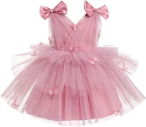 IMEKIS Toddler Girls Butterfly Birthday Dress Rainbow Tulle Formal Wedding Party Ruffle Tutu Dresses Photo Shoot