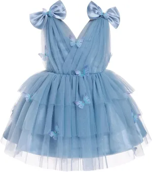 IMEKIS Toddler Girls Butterfly Birthday Dress Rainbow Tulle Formal Wedding Party Ruffle Tutu Dresses Photo Shoot