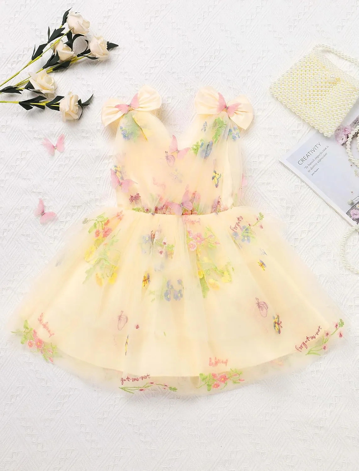 IMEKIS Toddler Girls Butterfly Birthday Dress Rainbow Tulle Formal Wedding Party Ruffle Tutu Dresses Photo Shoot