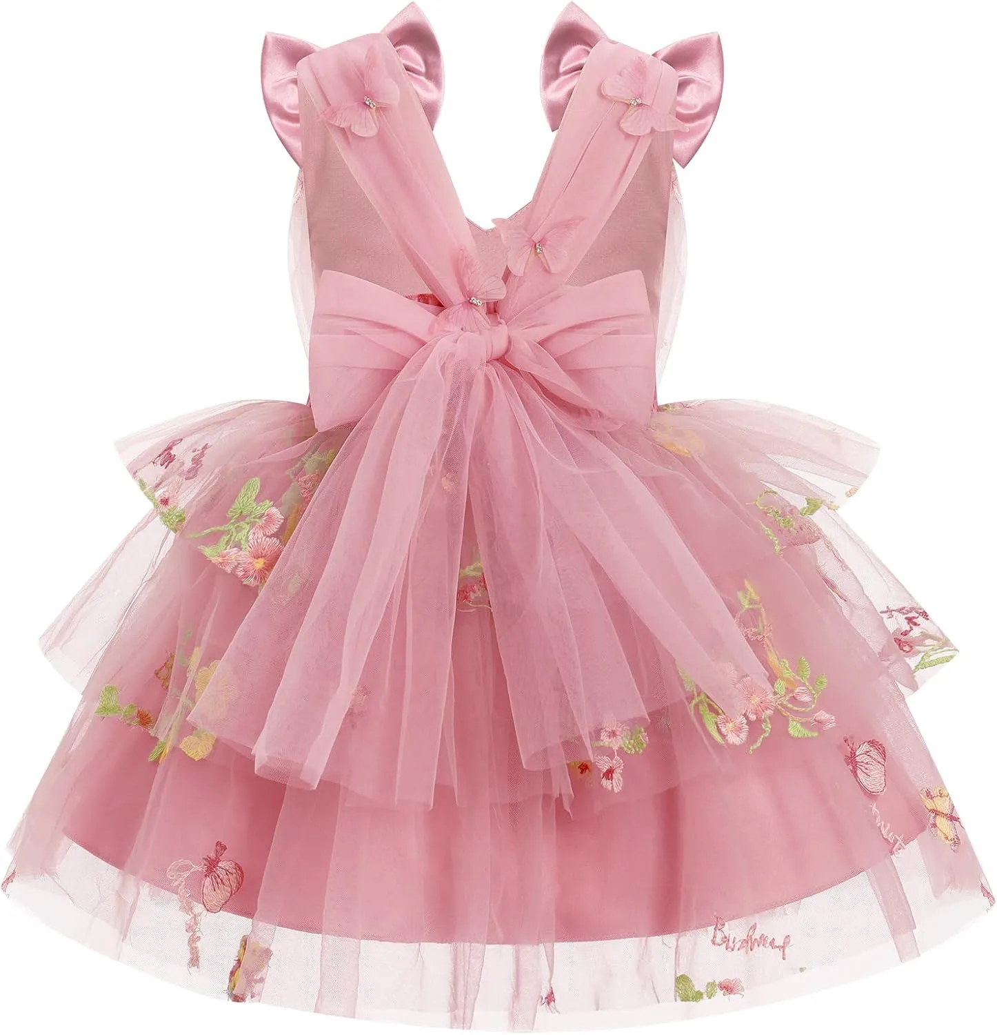 IMEKIS Toddler Girls Butterfly Birthday Dress Rainbow Tulle Formal Wedding Party Ruffle Tutu Dresses Photo Shoot