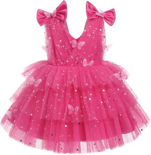 IMEKIS Toddler Girls Butterfly Birthday Dress Rainbow Tulle Formal Wedding Party Ruffle Tutu Dresses Photo Shoot