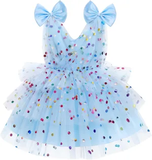 IMEKIS Toddler Girls Butterfly Birthday Dress Rainbow Tulle Formal Wedding Party Ruffle Tutu Dresses Photo Shoot