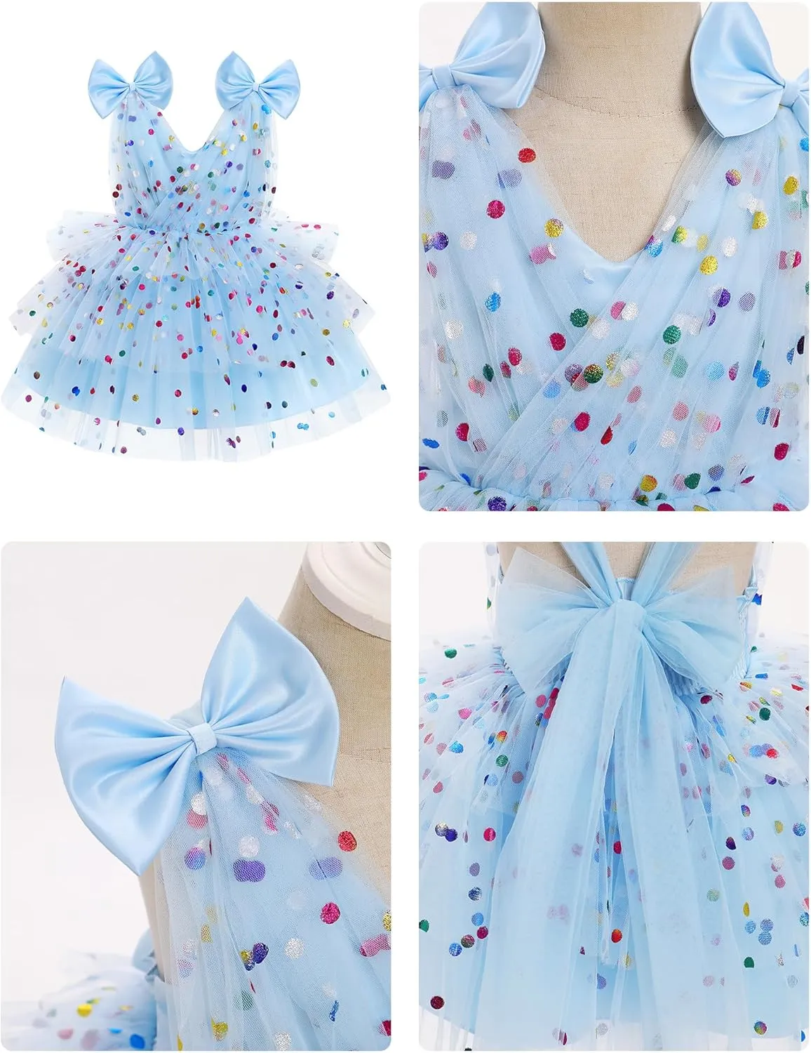 IMEKIS Toddler Girls Butterfly Birthday Dress Rainbow Tulle Formal Wedding Party Ruffle Tutu Dresses Photo Shoot