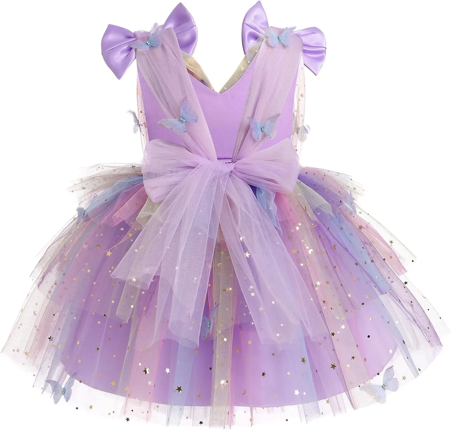IMEKIS Toddler Girls Butterfly Birthday Dress Rainbow Tulle Formal Wedding Party Ruffle Tutu Dresses Photo Shoot