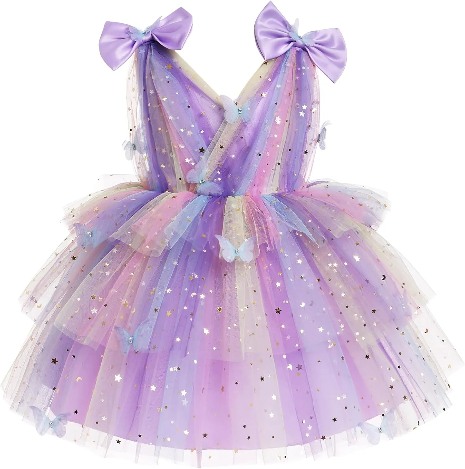 IMEKIS Toddler Girls Butterfly Birthday Dress Rainbow Tulle Formal Wedding Party Ruffle Tutu Dresses Photo Shoot