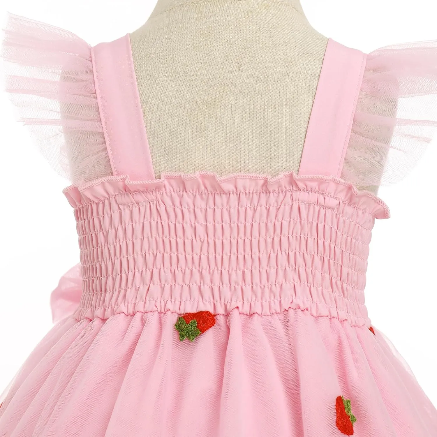 IMEKIS Toddler Girls Strawberry Floral Tulle Birthday Dress Elastic Back Summer Casual Party Dresses