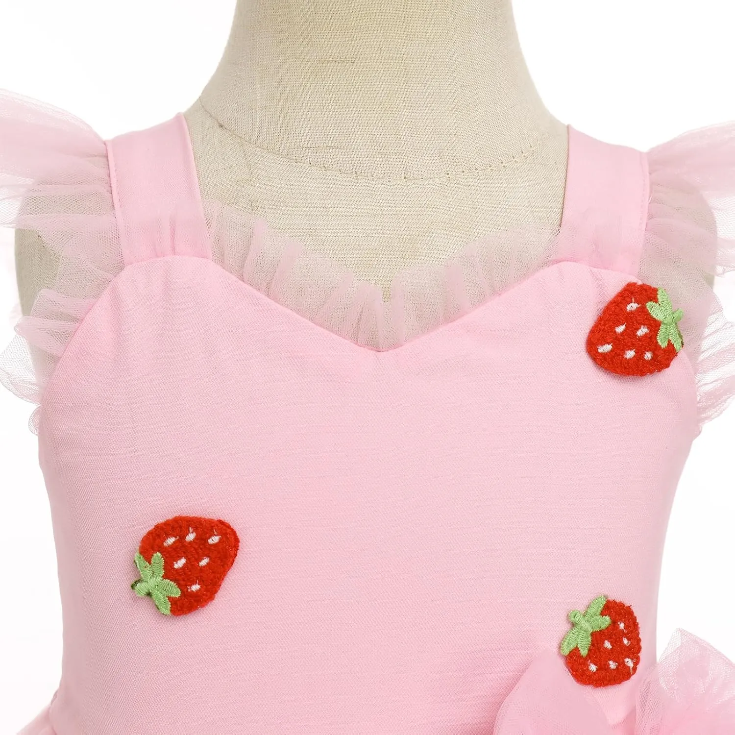 IMEKIS Toddler Girls Strawberry Floral Tulle Birthday Dress Elastic Back Summer Casual Party Dresses