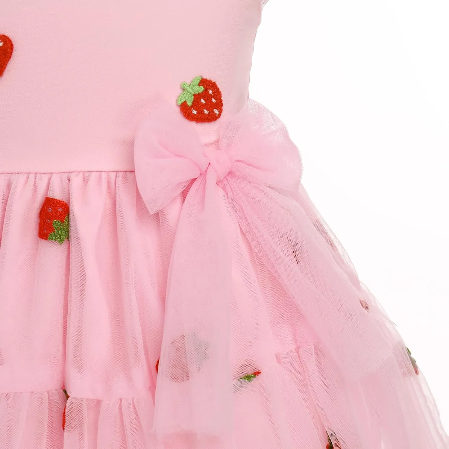 IMEKIS Toddler Girls Strawberry Floral Tulle Birthday Dress Elastic Back Summer Casual Party Dresses