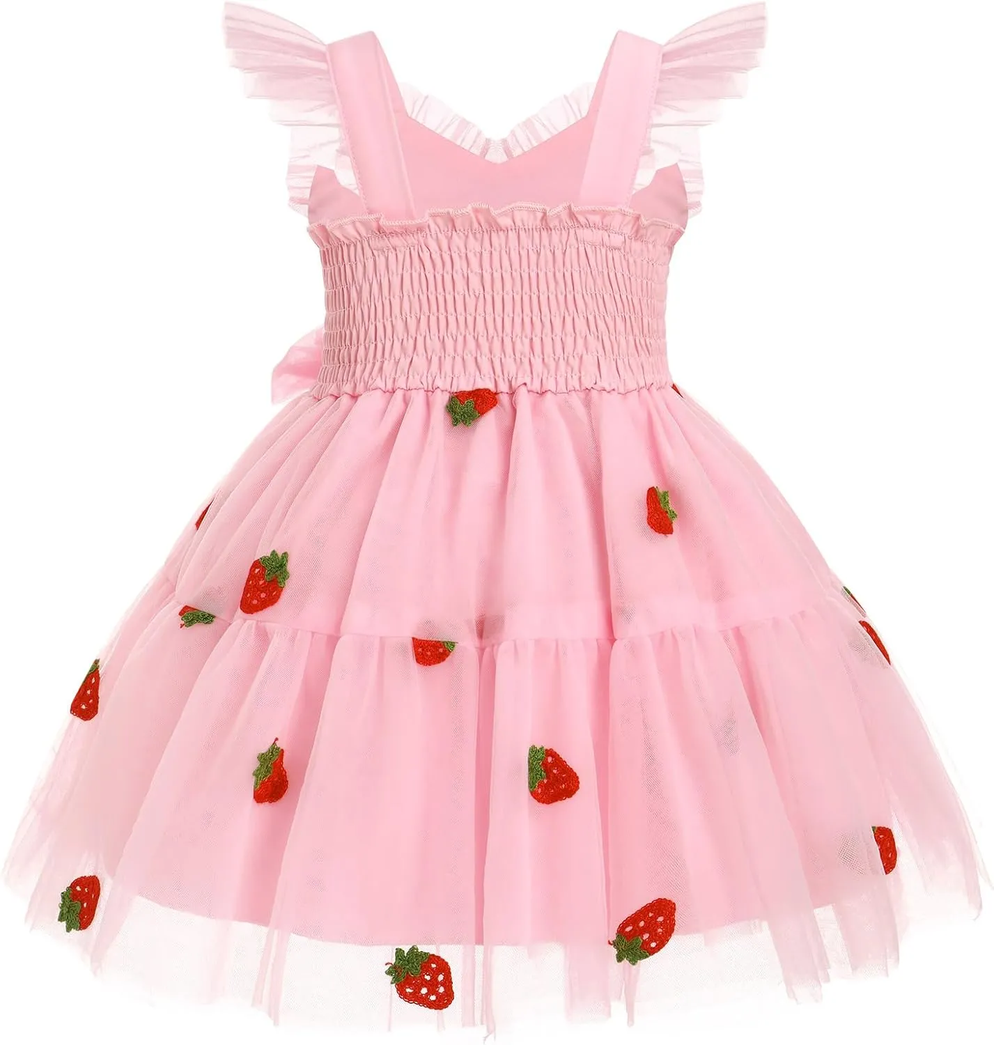 IMEKIS Toddler Girls Strawberry Floral Tulle Birthday Dress Elastic Back Summer Casual Party Dresses