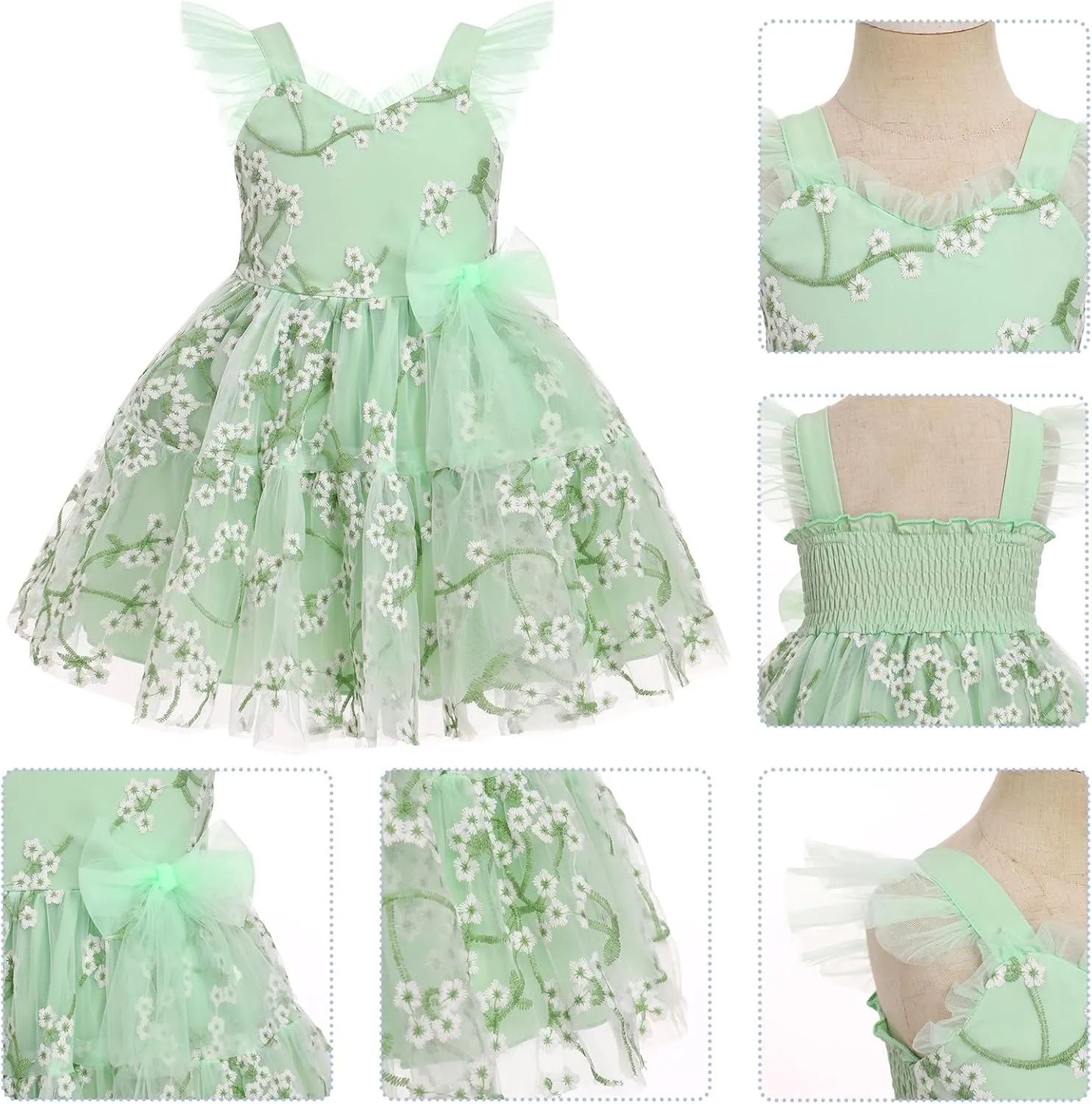 IMEKIS Toddler Girls Strawberry Floral Tulle Birthday Dress Elastic Back Summer Casual Party Dresses