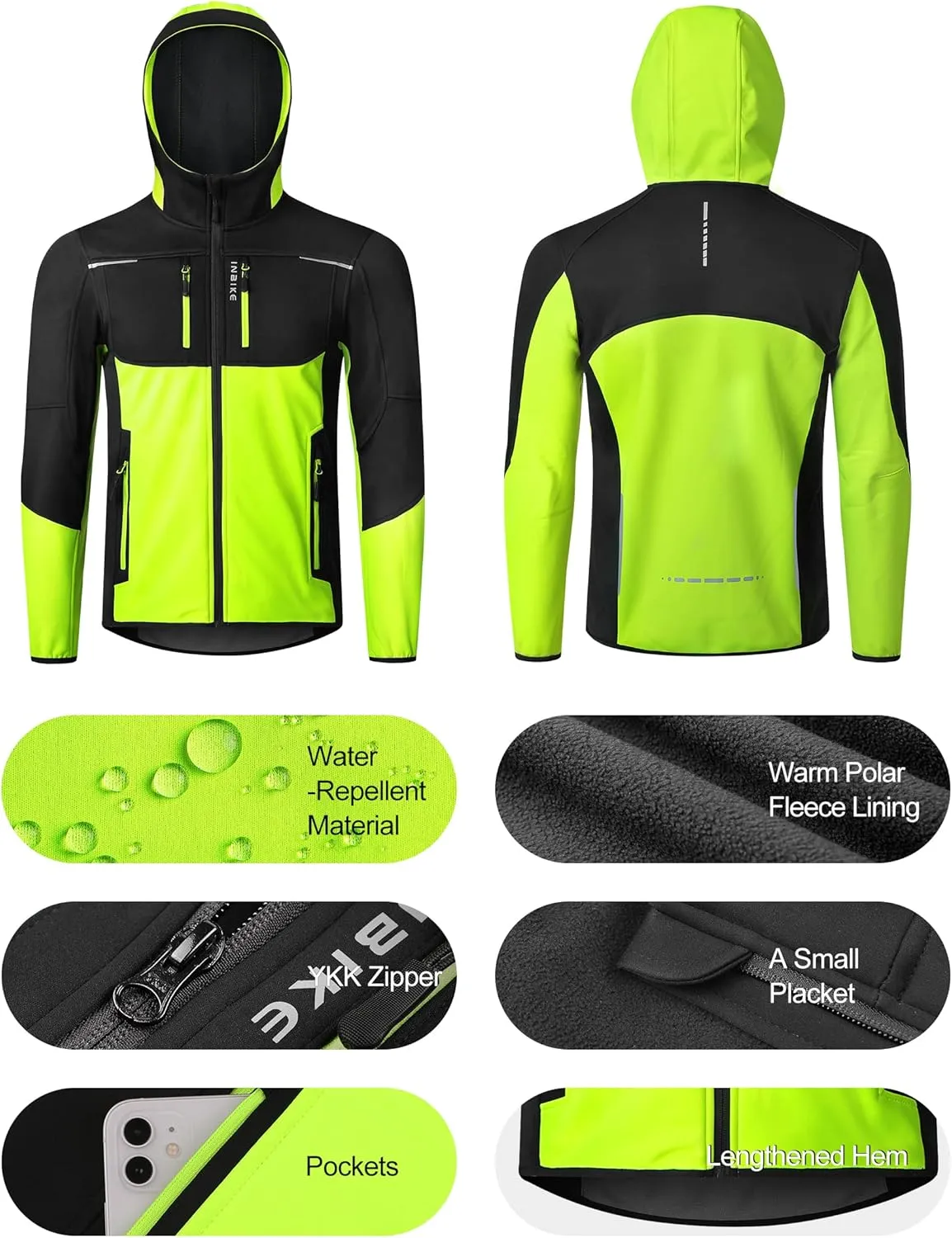INBIKE Cycling Jackets for Men Women, Thermal Bike Jacket Windproof Breathable Reflective Softshell Windbreaker with Pockets