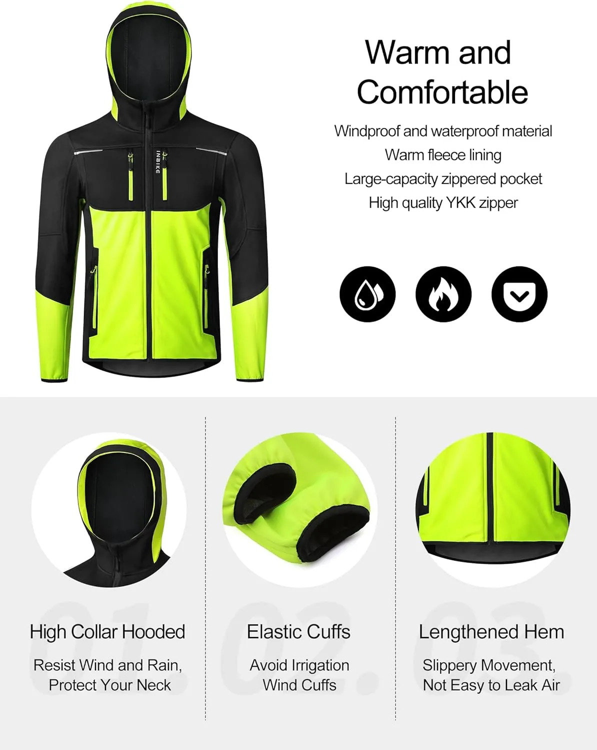 INBIKE Cycling Jackets for Men Women, Thermal Bike Jacket Windproof Breathable Reflective Softshell Windbreaker with Pockets