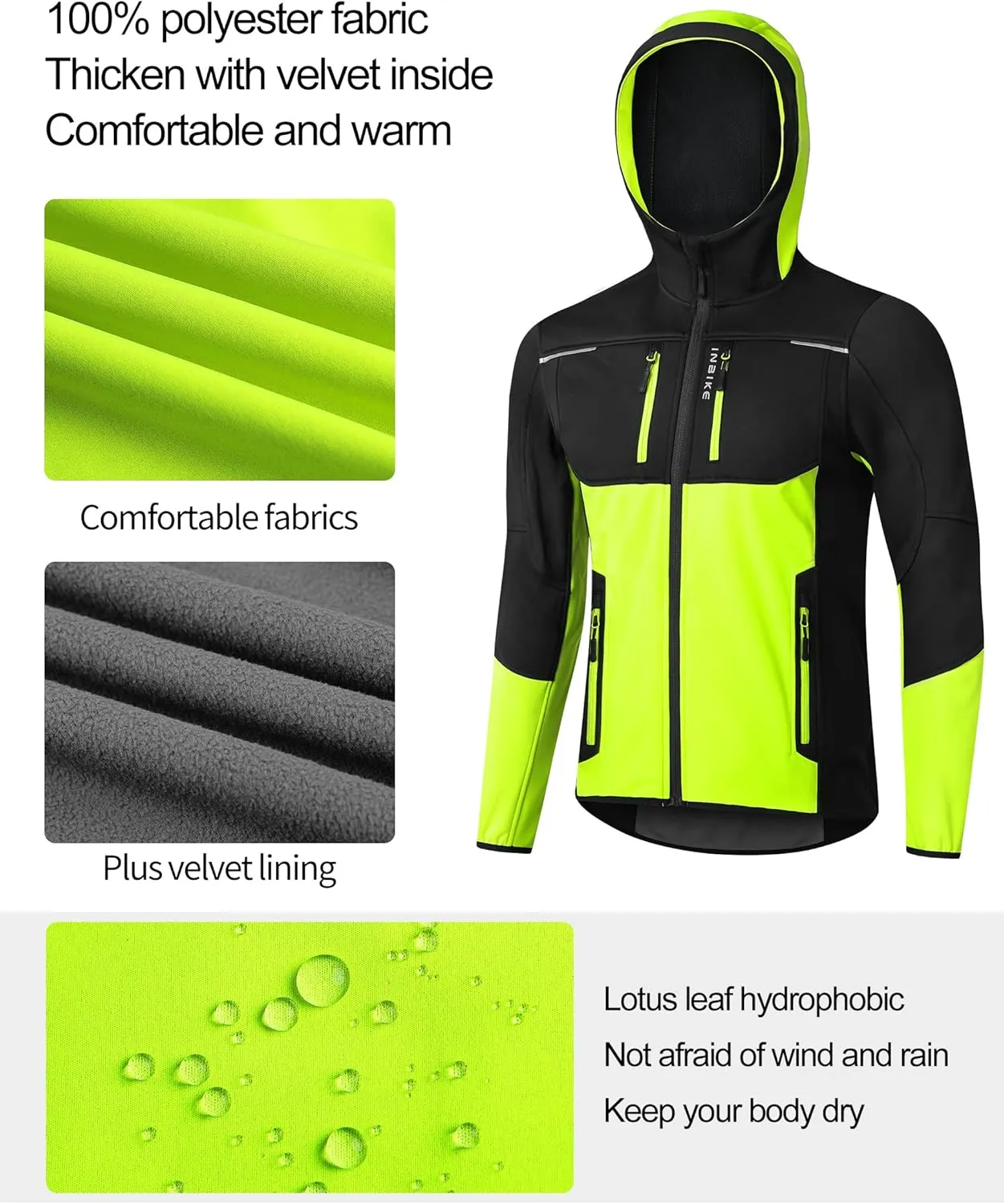 INBIKE Cycling Jackets for Men Women, Thermal Bike Jacket Windproof Breathable Reflective Softshell Windbreaker with Pockets