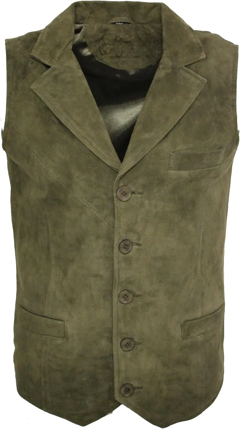 Infinity Men’s Smooth Goat Suede Classic Smart Khaki Leather Waistcoat