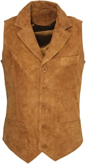 Infinity Men’s Smooth Goat Suede Classic Smart Tan Leather Waistcoat L