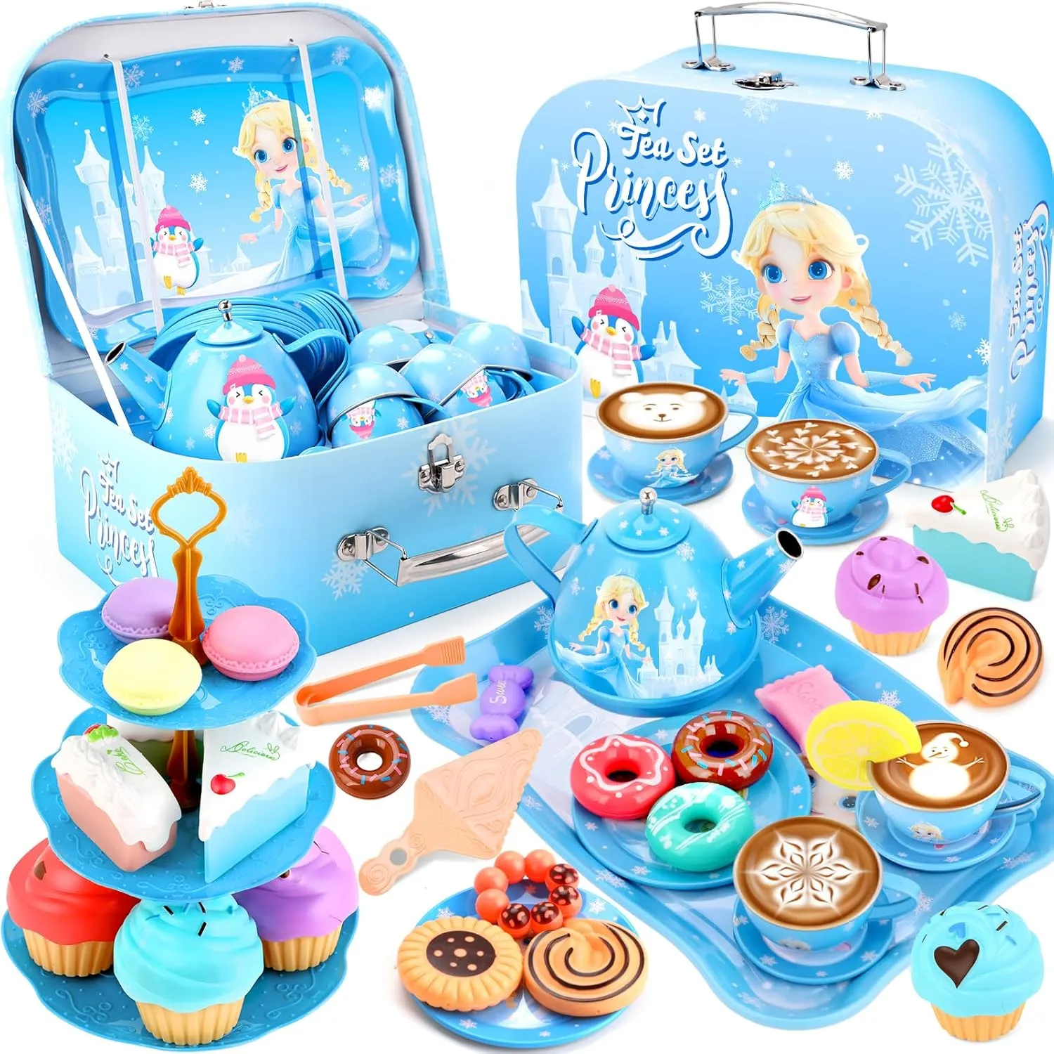 INNOCHEER Tea Party Set for Little Girls Toys, Toys for Girls Gifts, Tea Sets for Toddlers 3-5, Pretend Play Kitchen Toy, Birthday Christmas Princess Gifts Toys for 3 4 5 6 7 8  Year Old Girls